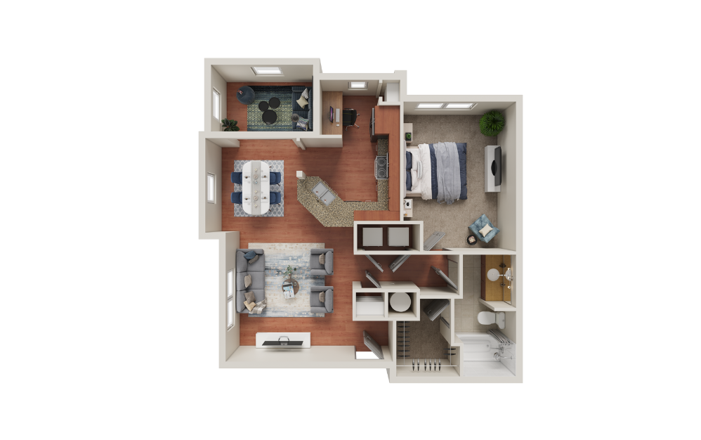 A2 - 1 bedroom floorplan layout with 1 bathroom and 812 - 895 square feet